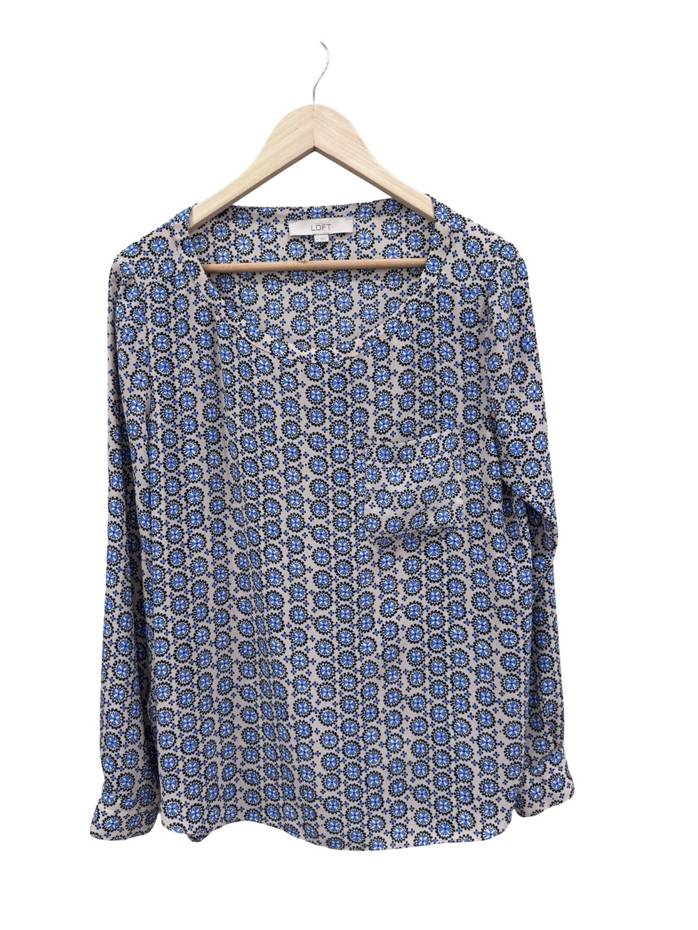 LOFT Blue and White Geometric Print Top